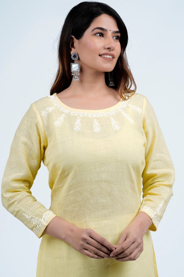 TISTA Linen-Cotton Hand Embroidered Tunic Kurti: Made to Order Customizable Hot on Sale