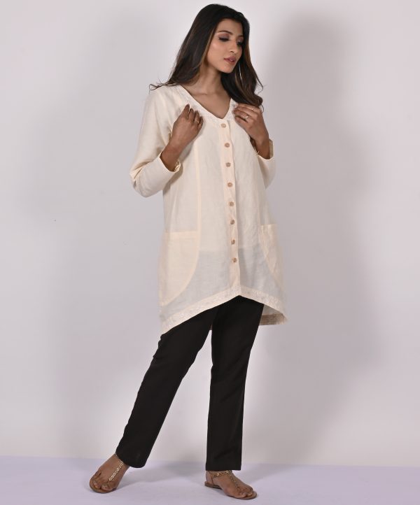 ANITA Linen-Cotton Hand Embroidered Tunic Dress: Made to Order Customizable For Discount