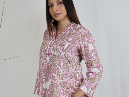 SUCHI Pure Cotton Block Print  Hand Embroidered Top Cheap