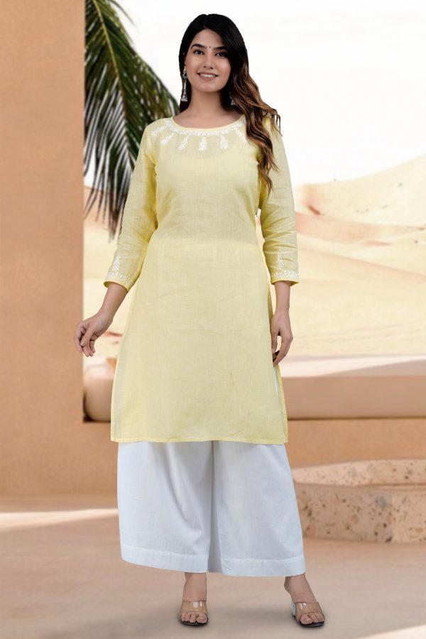 TISTA Linen-Cotton Hand Embroidered Tunic Kurti: Made to Order Customizable Hot on Sale