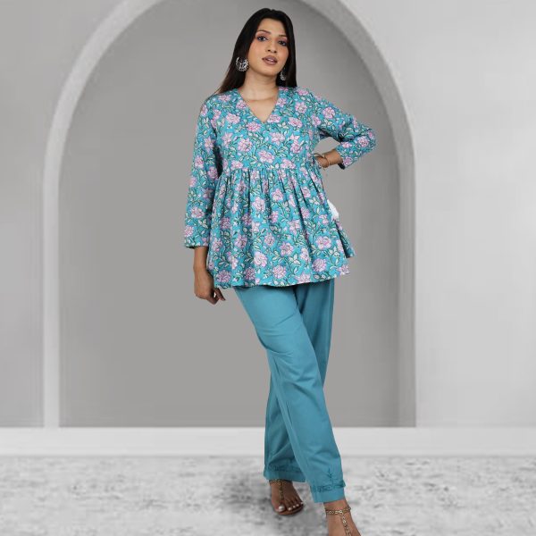 TAANYA Cotton Jaipuri Block Print Angrakha Wrap Top with Side Tie For Discount