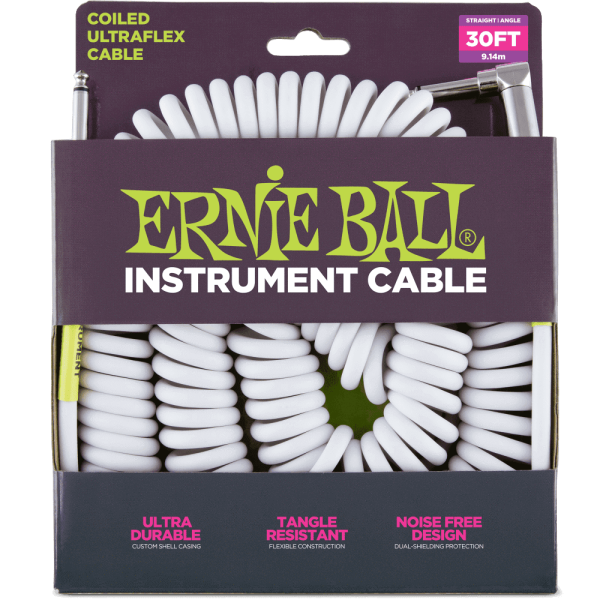 Ernie Ball 30FT Coiled Instrument Cable (Angle) For Sale