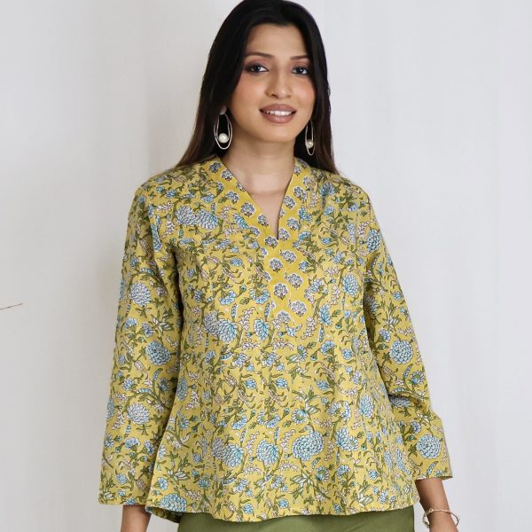 SUCHI Pure Cotton Block Print  Hand Embroidered Top Cheap