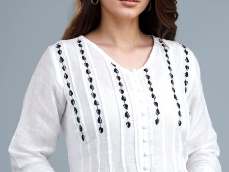 DEVI Linen-Cotton Hand Embroidered Tunic Kurti: Made to Order Customizable For Discount