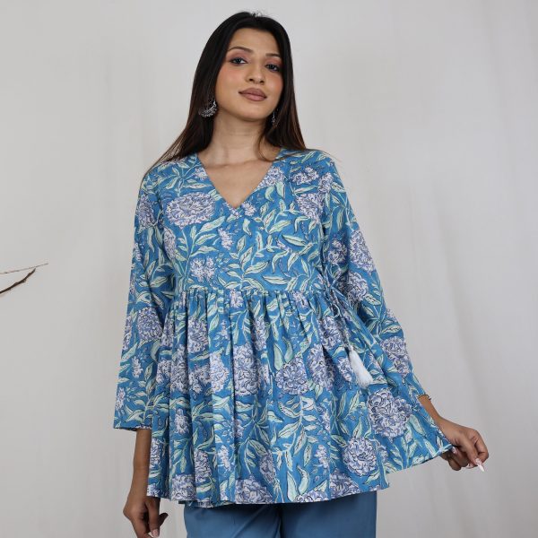 TAANYA Cotton Jaipuri Block Print Angrakha Wrap Top with Side Tie For Discount