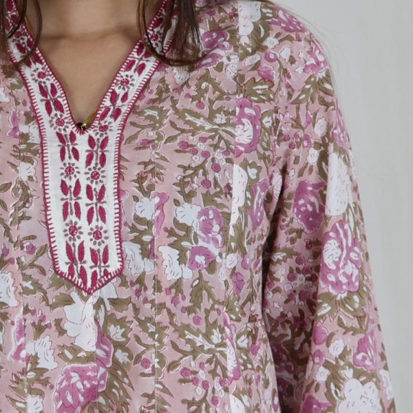 SUCHI Pure Cotton Block Print  Hand Embroidered Top Cheap