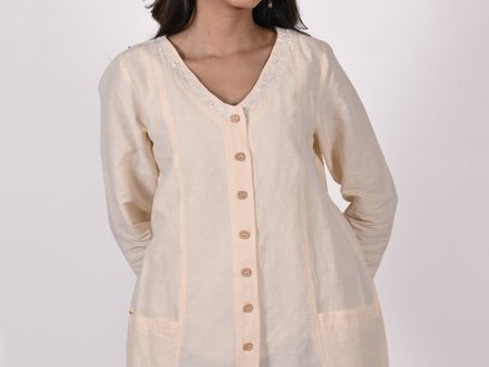 ANITA Linen-Cotton Hand Embroidered Tunic Dress: Made to Order Customizable For Discount