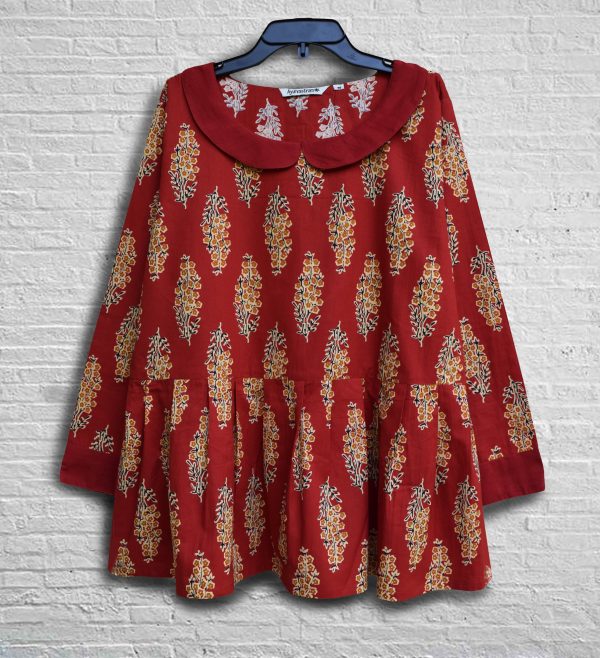 AVNI Printed Soft Cotton Hand Embroidered Peplum Top: Made to Order Customizable Fashion