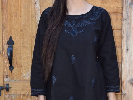 Eri Hand Embroidered Pure Cotton Short Tunic Top Online now