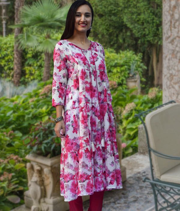 Aira Printed Pure Soft Cotton Tiered Long Tunic Kurta Dress: Regular and Plus Sizes, Made to Order Customizable Online Sale