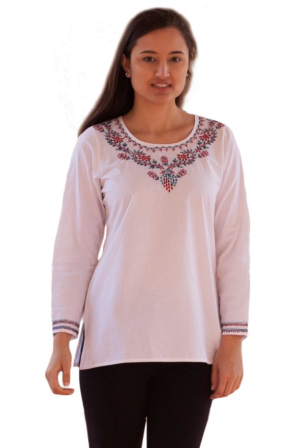 Eri Hand Embroidered Pure Cotton Short Tunic Top Online now