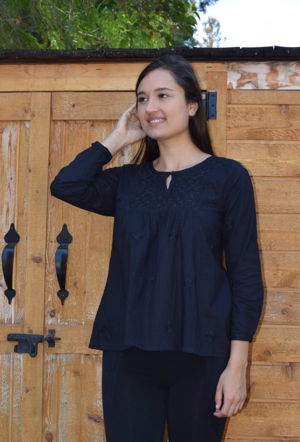 LISA Pure Cotton Hand Embroidered Boho Top, Blouse For Discount