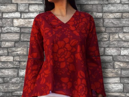 NORA Printed Soft Cotton Hand Embroidered Uneven Hem Tunic Top: Made to Order Customizable For Cheap